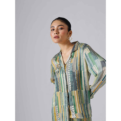 Klad Geometric Green Collar Neck Co-Ord (Set of 2)