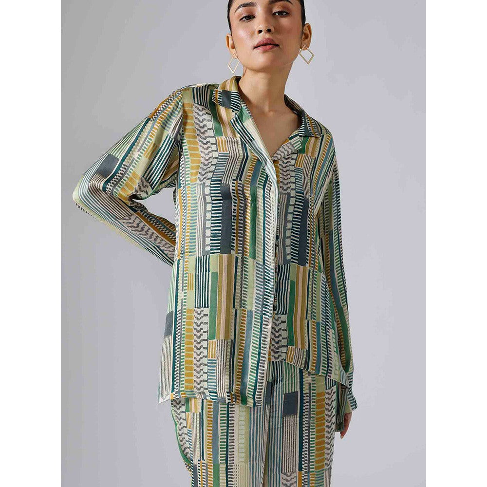 Klad Geometric Green Collar Neck Co-Ord (Set of 2)