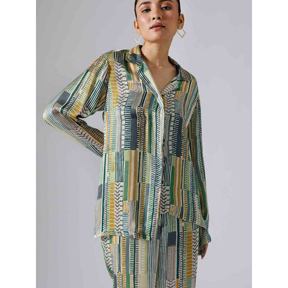 Klad Geometric Green Collar Neck Co-Ord (Set of 2)