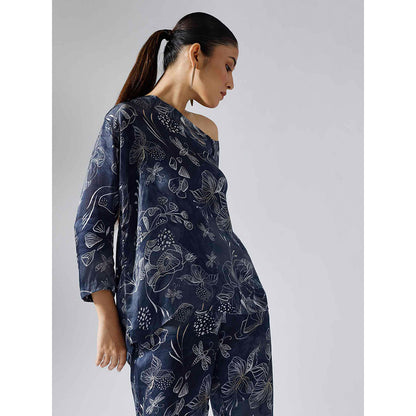 Klad Reverie Navy Blue Floral Asymmetrical Co-Ord (Set of 2)