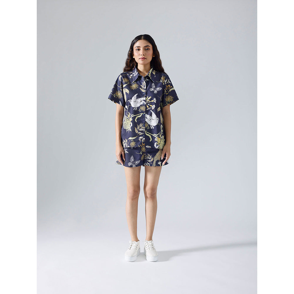 Klad Toucan Navy Blue Collar Neck Shirt with Shorts (Set of 2)