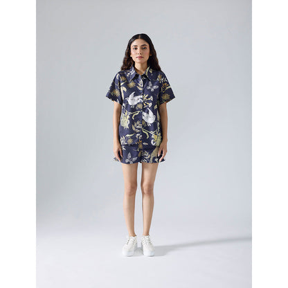 Klad Toucan Navy Blue Collar Neck Shirt with Shorts (Set of 2)