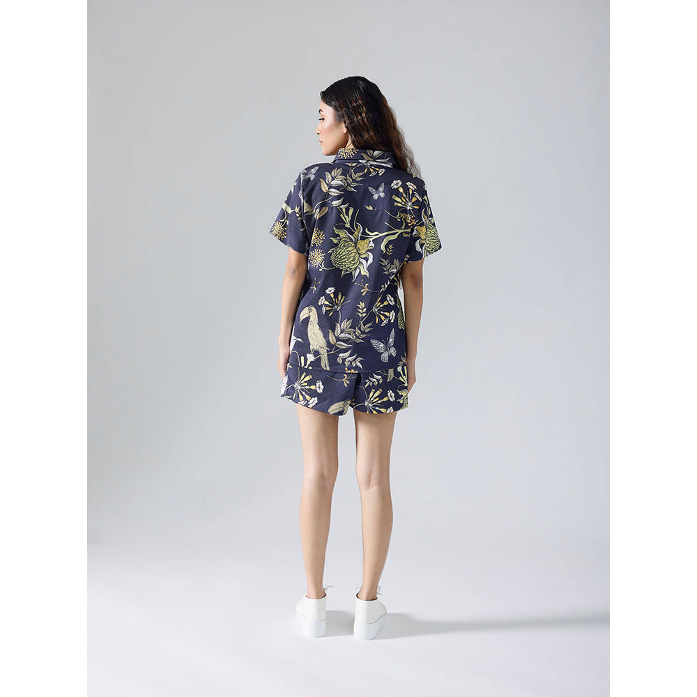 Klad Toucan Navy Blue Collar Neck Shirt with Shorts (Set of 2)