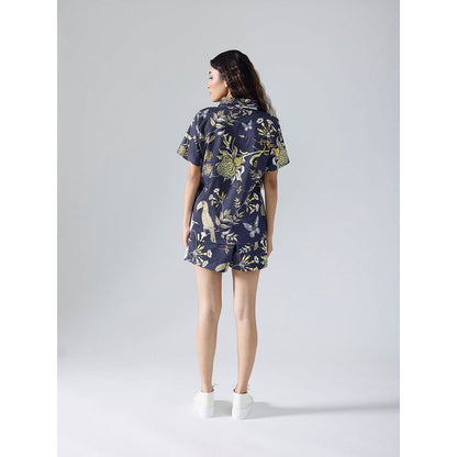Klad Toucan Navy Blue Collar Neck Shirt with Shorts (Set of 2)