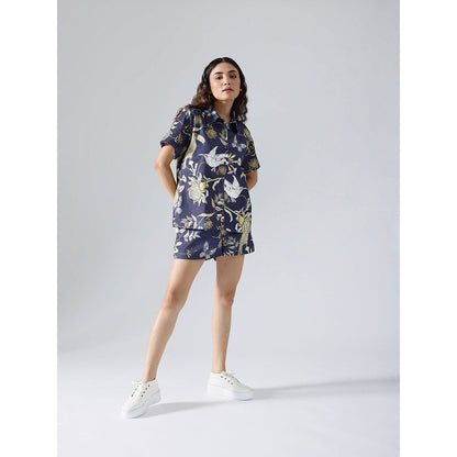Klad Toucan Navy Blue Collar Neck Shirt with Shorts (Set of 2)