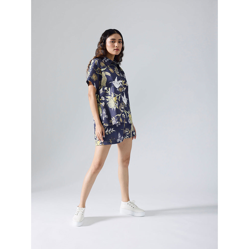 Klad Toucan Navy Blue Collar Neck Shirt with Shorts (Set of 2)