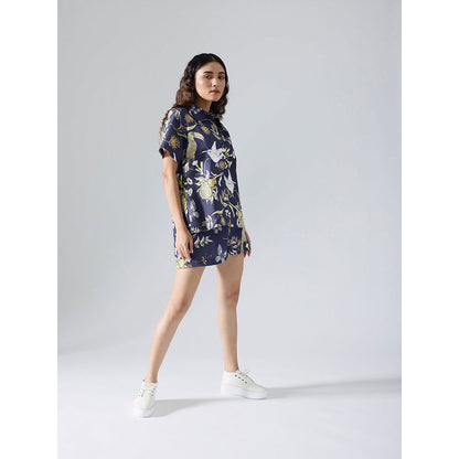 Klad Toucan Navy Blue Collar Neck Shirt with Shorts (Set of 2)