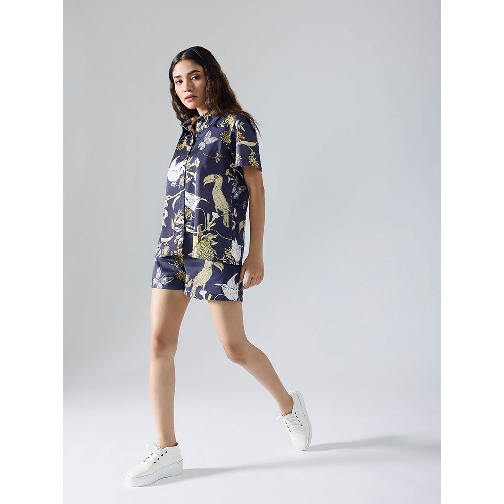 Klad Toucan Navy Blue Collar Neck Shirt with Shorts (Set of 2)