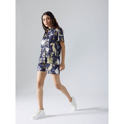 Klad Toucan Navy Blue Collar Neck Shirt with Shorts (Set of 2)