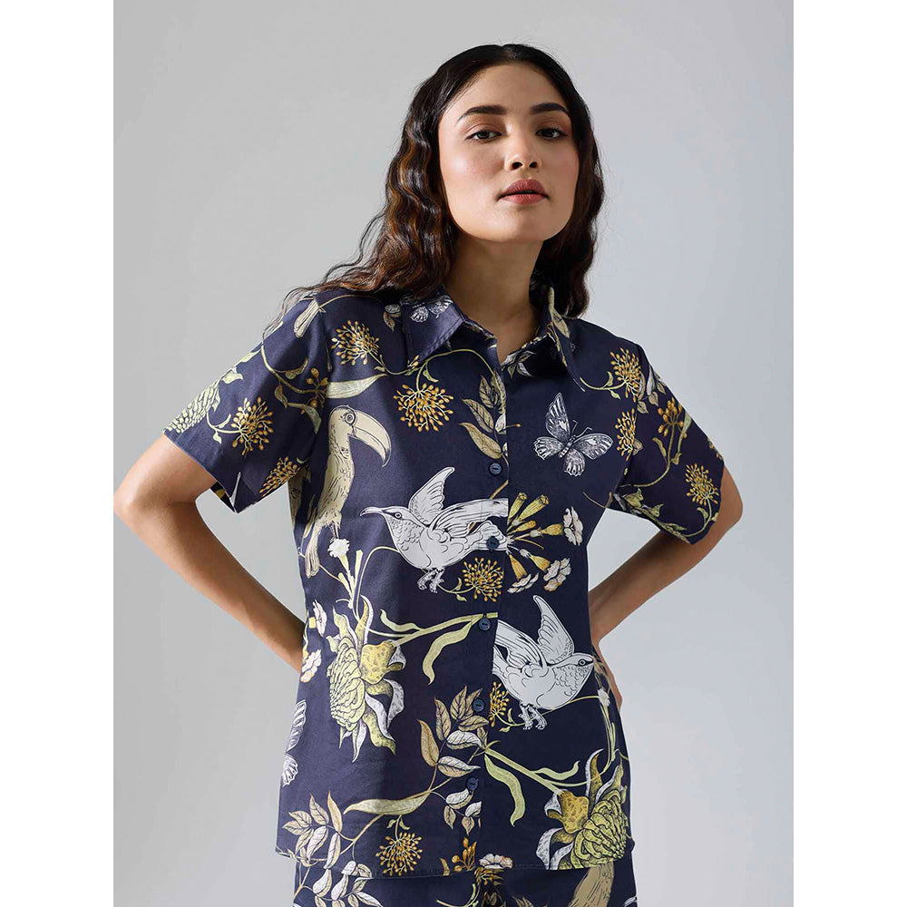 Klad Toucan Navy Blue Collar Neck Shirt with Shorts (Set of 2)