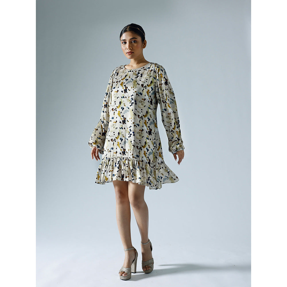 Klad Pixelated Grey Round Neck Shift Dress