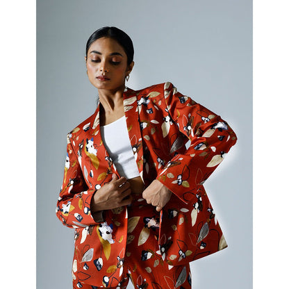 Klad Vivid Red Printed Blazer