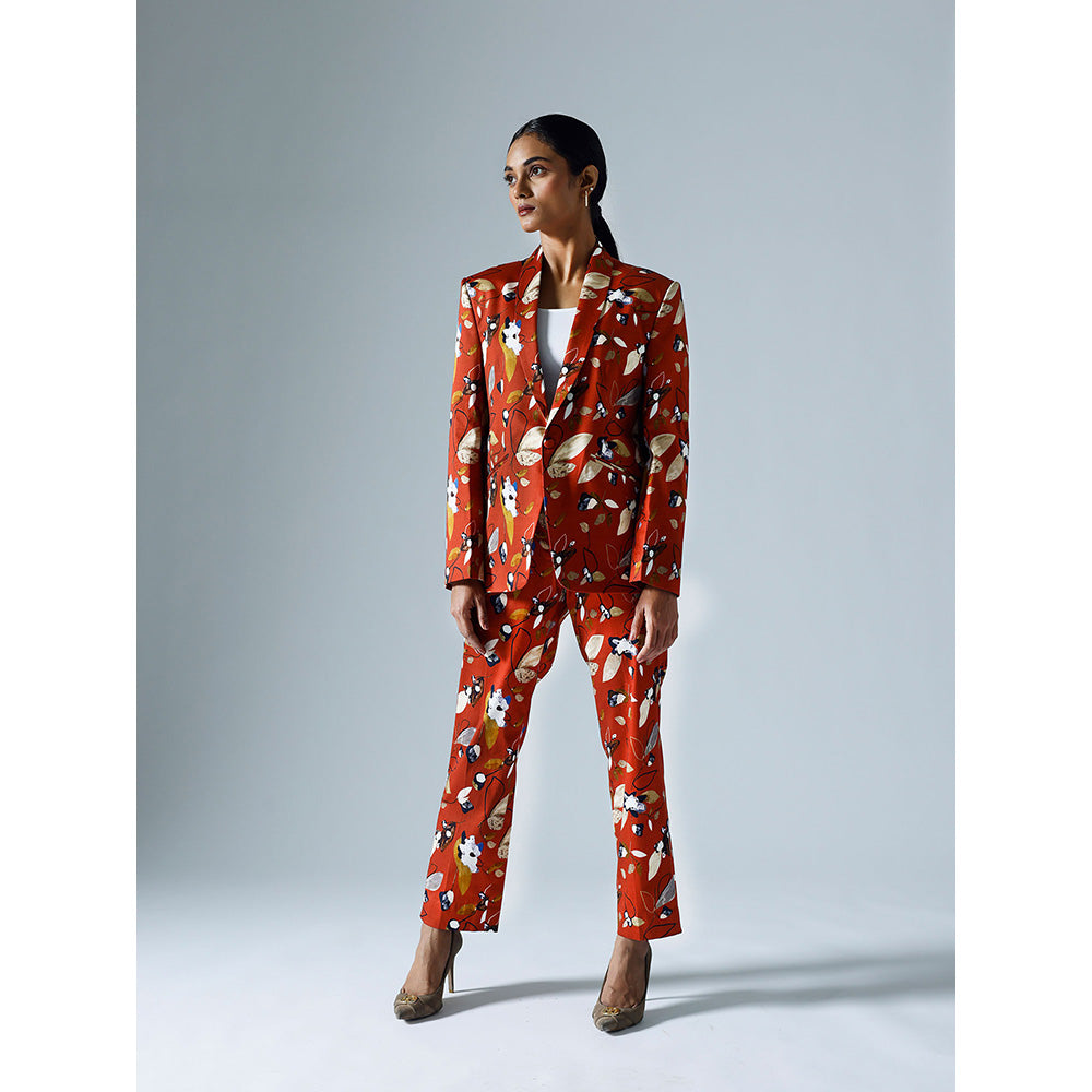 Klad Vivid Red Printed Blazer