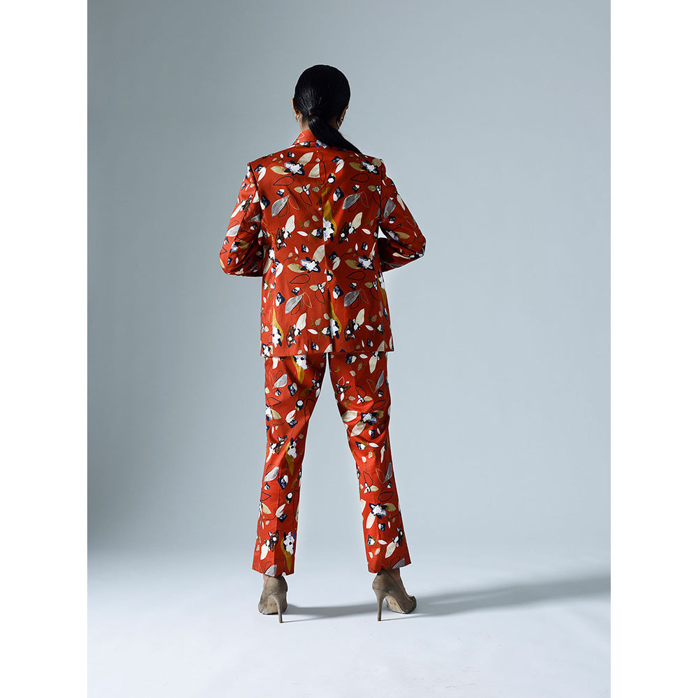 Klad Vivid Red Printed Blazer