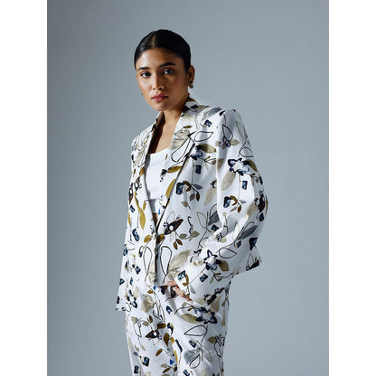 Klad Vivid White Cropped Printed Blazer