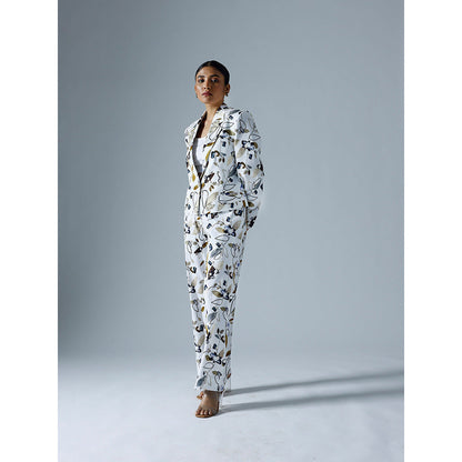 Klad Vivid White Cropped Printed Blazer
