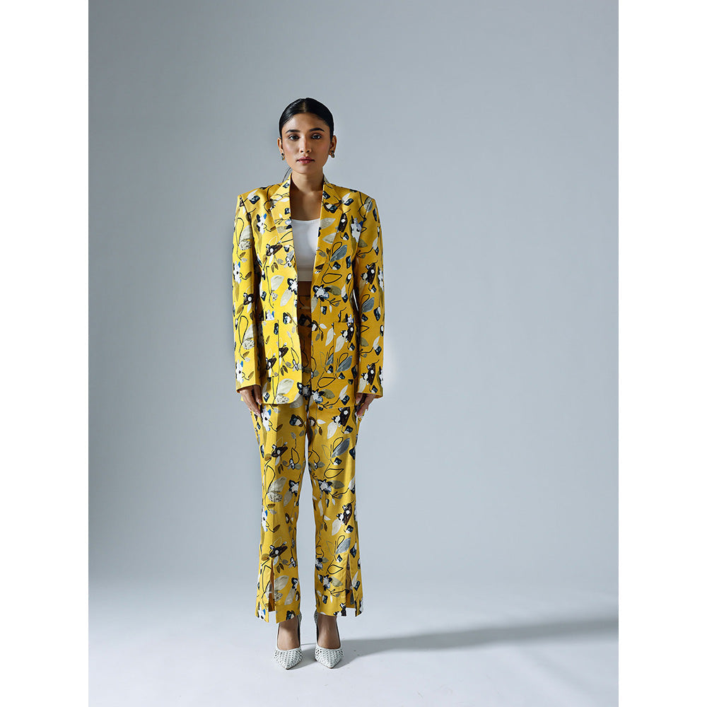 Klad Vivid Yellow Printed Blazer