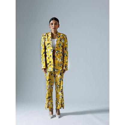 Klad Vivid Yellow Printed Blazer
