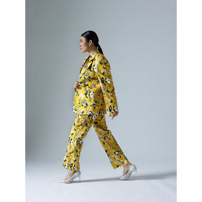 Klad Vivid Yellow Printed Blazer
