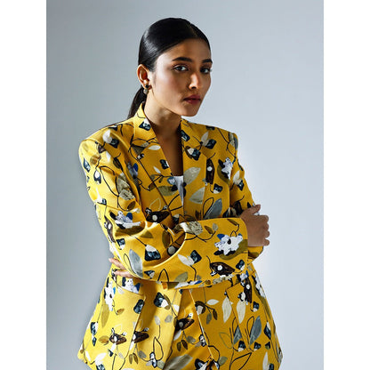 Klad Vivid Yellow Printed Blazer