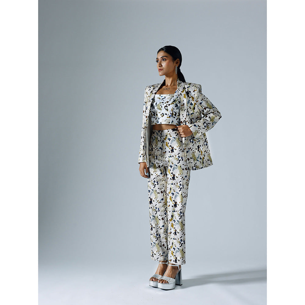 Klad Pixelated Grey Printed Blazer