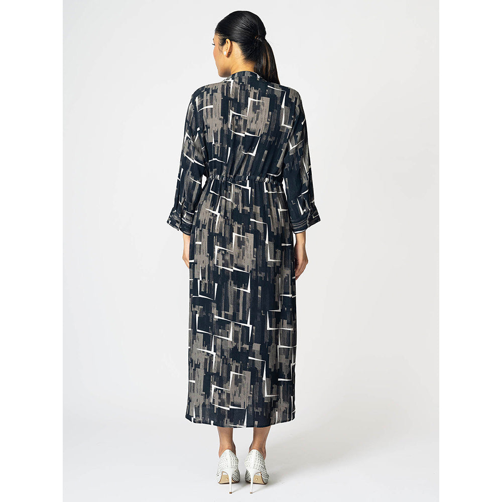 Klad Brick Black Drawstring Mandarin Neck Dress