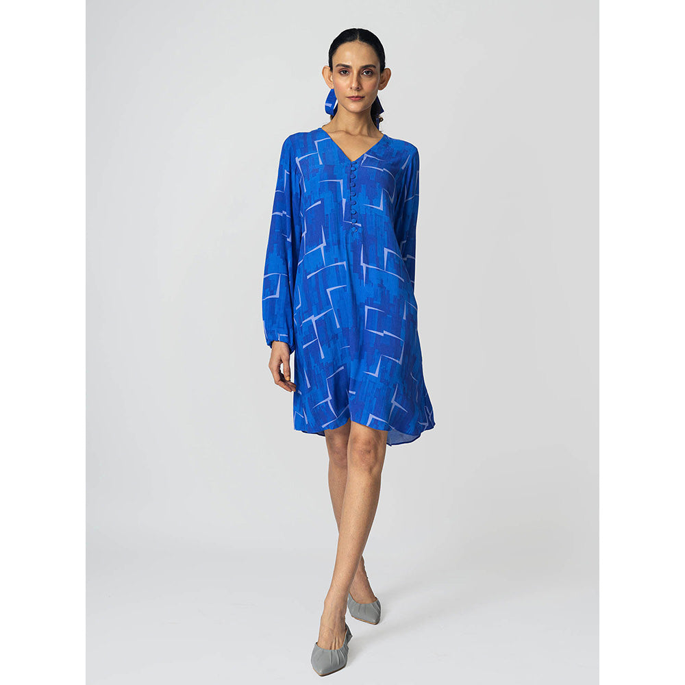 Klad Brick Blue Shift V Neck Dress