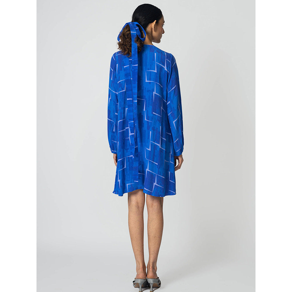 Klad Brick Blue Shift V Neck Dress