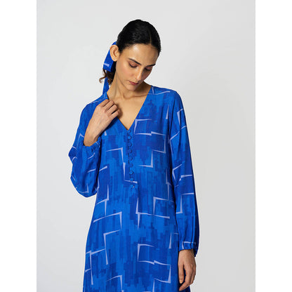 Klad Brick Blue Shift V Neck Dress
