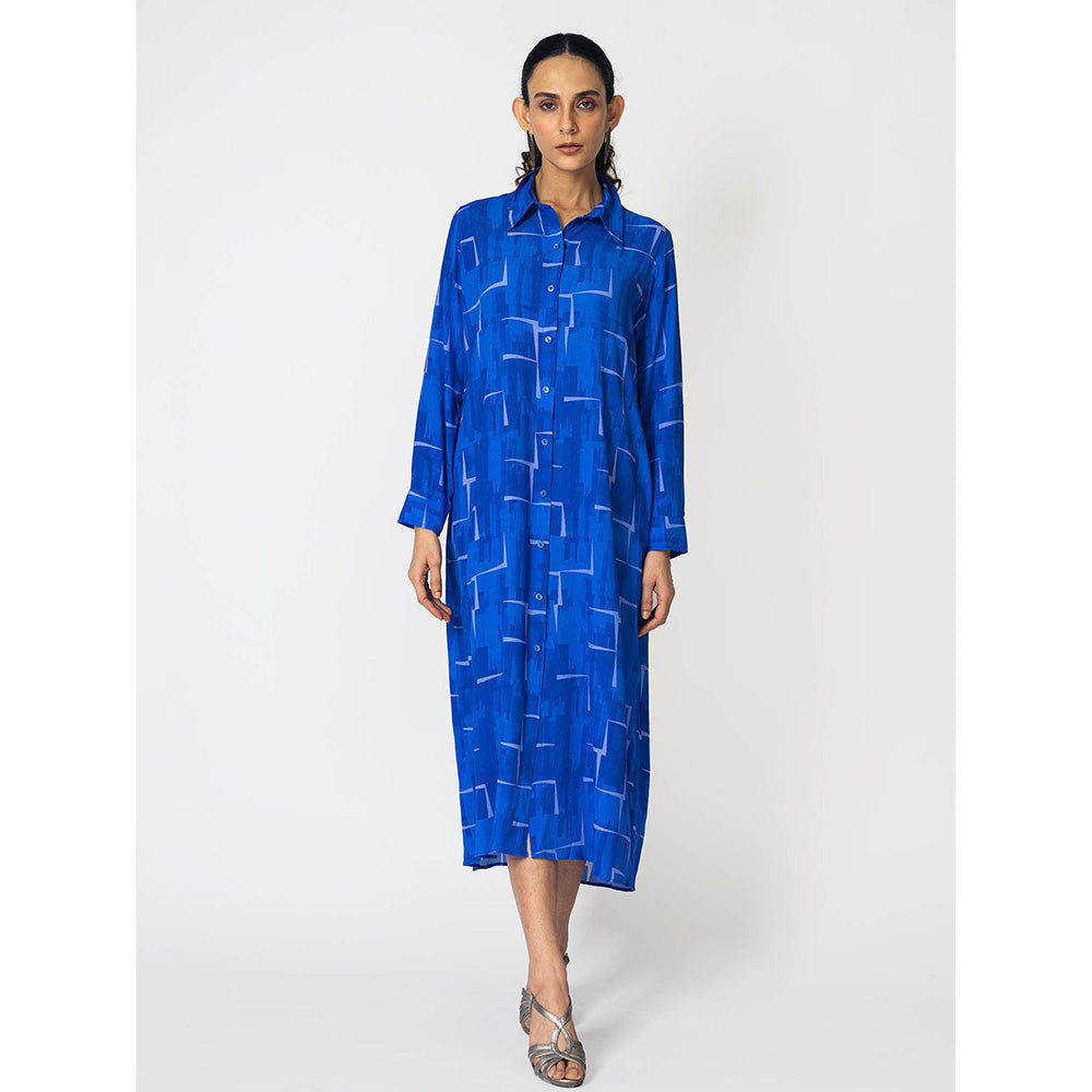 Klad Brick Blue Long Collar Neck Dress