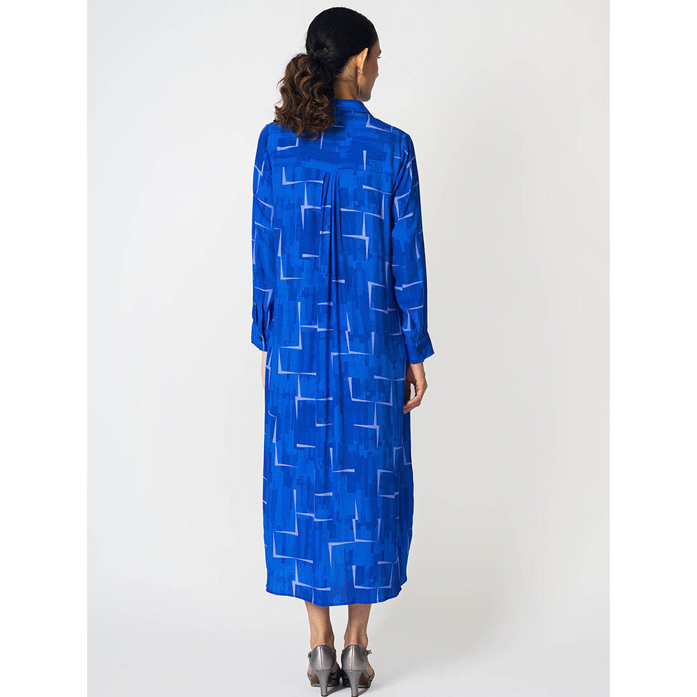 Klad Brick Blue Long Collar Neck Dress