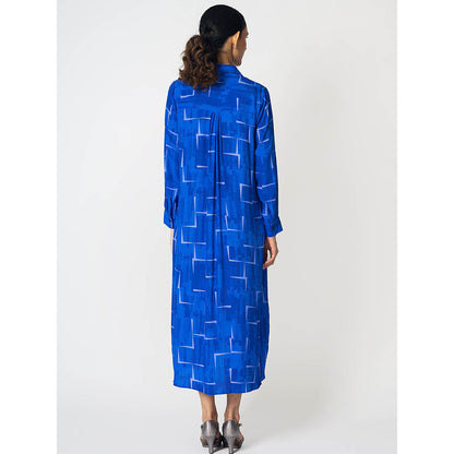Klad Brick Blue Long Collar Neck Dress