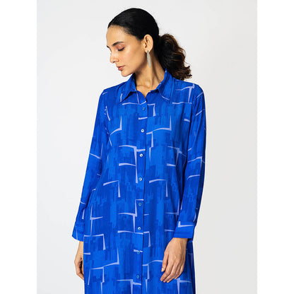 Klad Brick Blue Long Collar Neck Dress