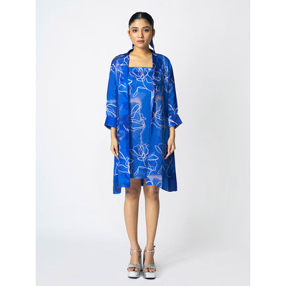 Klad Marbled Blue Slip Dress with Jacket (Set of 2)