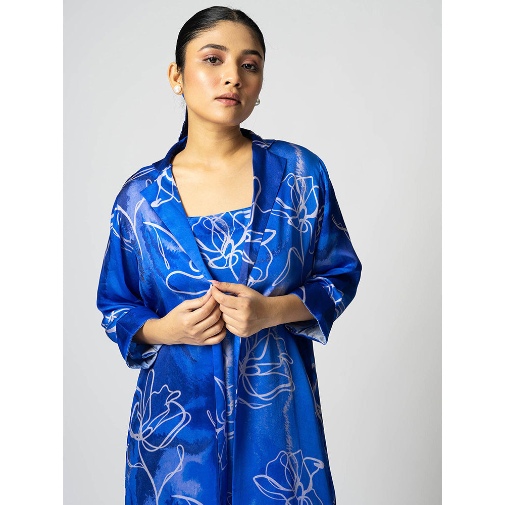 Klad Marbled Blue Slip Dress with Jacket (Set of 2)