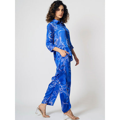 Klad Marbled Floral Blue Collar Neck Shirt