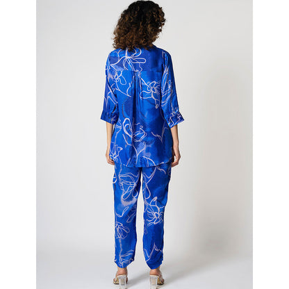 Klad Marbled Floral Blue Collar Neck Shirt