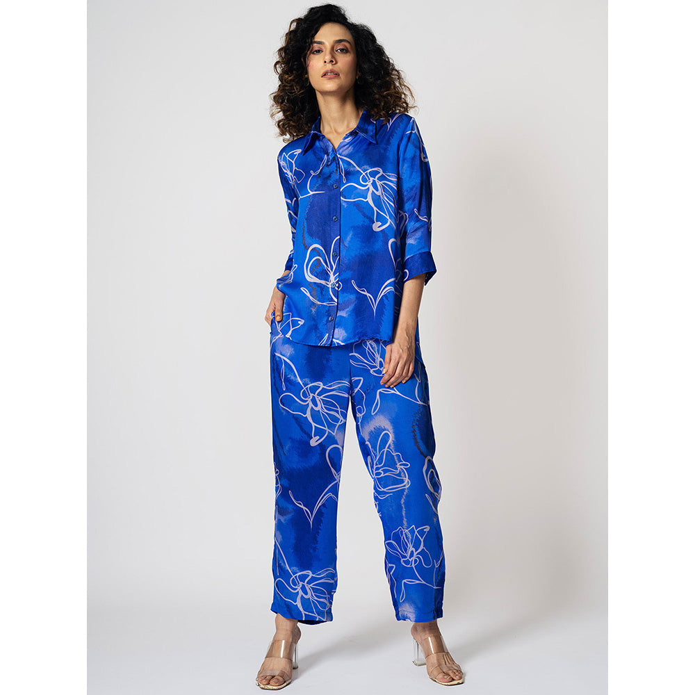 Klad Marbled Floral Blue Collar Neck Shirt