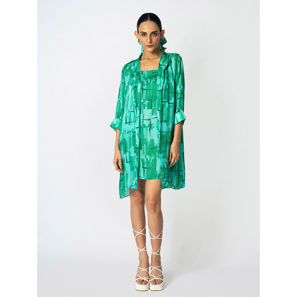 Klad Brick Green Slip Dress with Jacket (Set of 2)