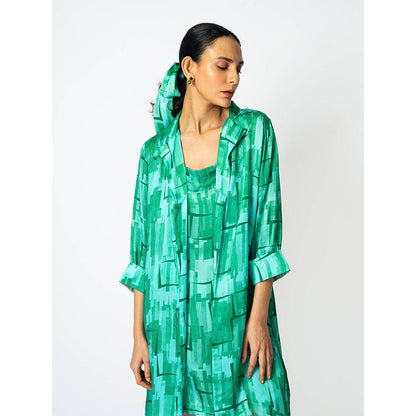 Klad Brick Green Slip Dress with Jacket (Set of 2)