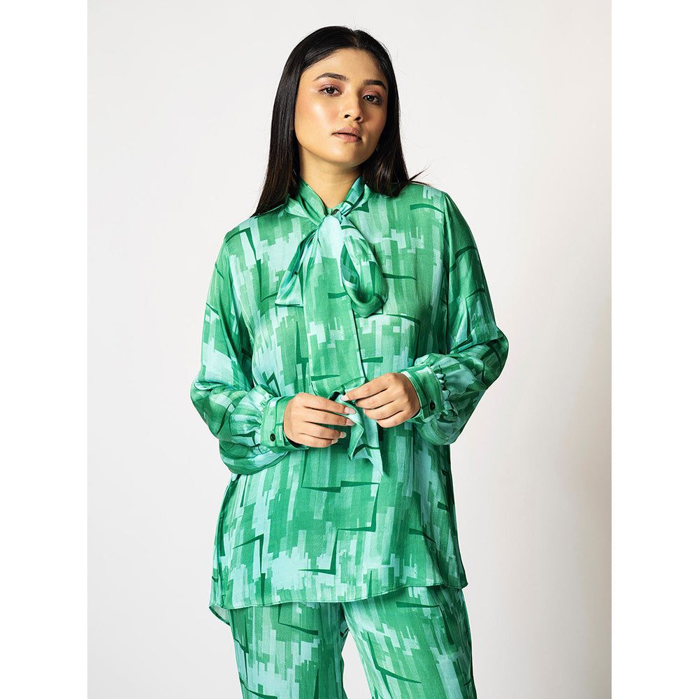 Klad Brick Green Mandarin Neck Top with Scarf (Set of 2)