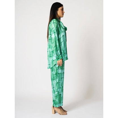 Klad Brick Green Mandarin Neck Top with Scarf (Set of 2)