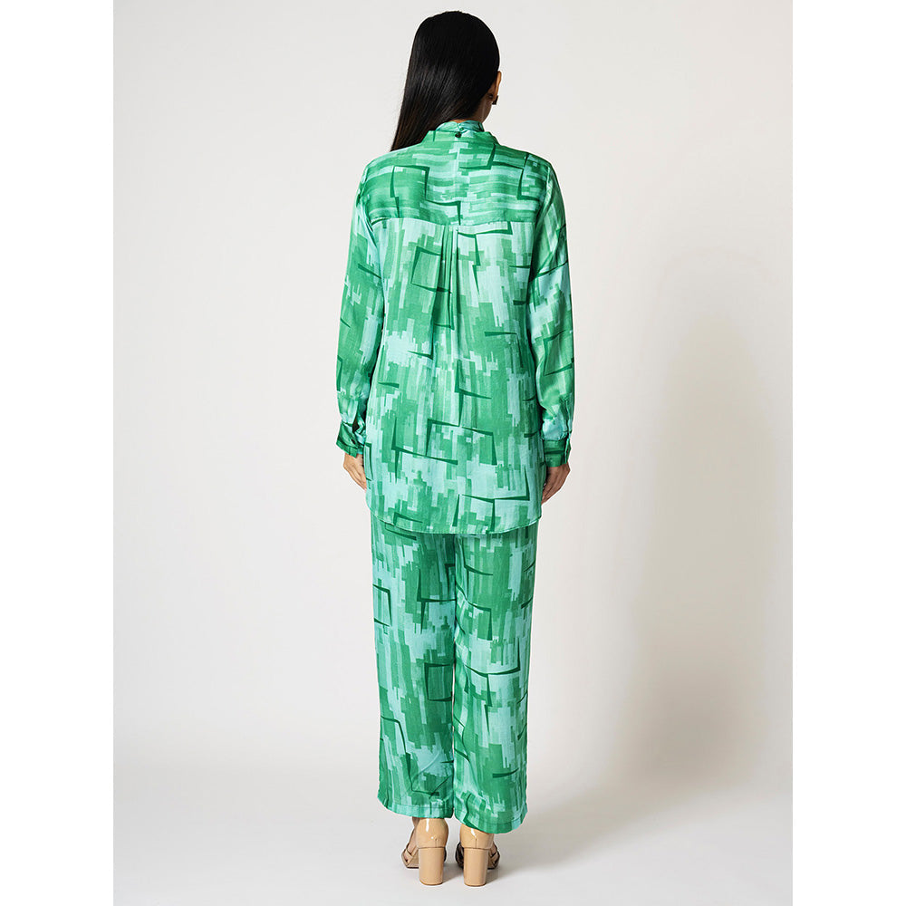 Klad Brick Green Mandarin Neck Top with Scarf (Set of 2)