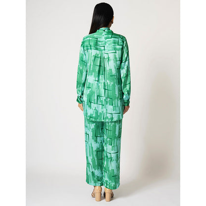 Klad Brick Green Mandarin Neck Top with Scarf (Set of 2)