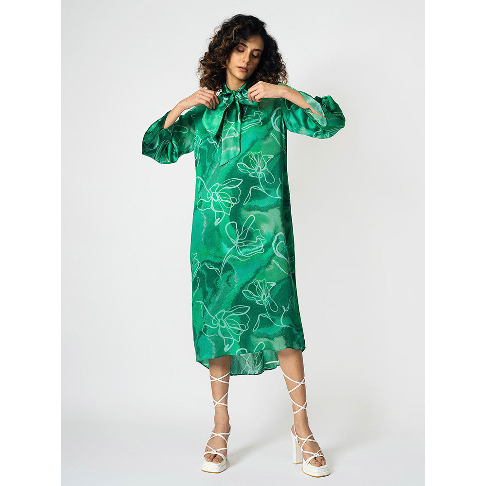 Klad Marbled Floral Print Dress with Scarf (Set of 2)