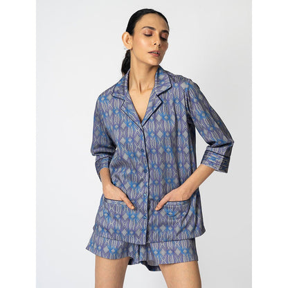 Klad Rhombus Grey Printed Collar Neck Shirt