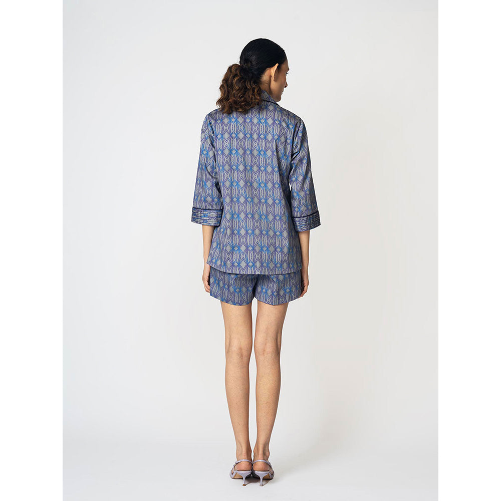 Klad Rhombus Grey Printed Collar Neck Shirt