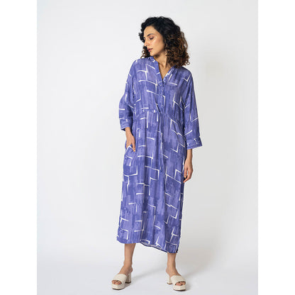 Klad Brick Lavender Drawstring Mandarin Neck Dress