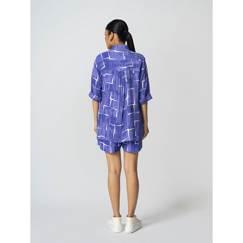 Klad Brick Blue Collar Neck Shirt with Inner and Shorts (Set of 3)