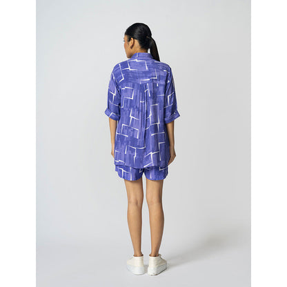 Klad Brick Blue Collar Neck Shirt with Inner and Shorts (Set of 3)